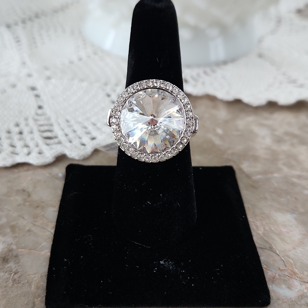 Lia Sophia Elegant Silver Crystal Ring, size 8, New